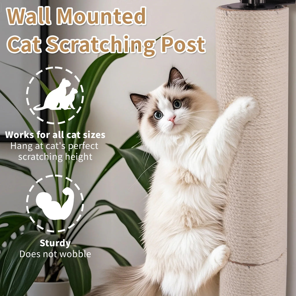 Cat Scratching Post Wall Mounted, 24 inch Tall 3.5-inch Diameter, Hemp Rope for Indoor