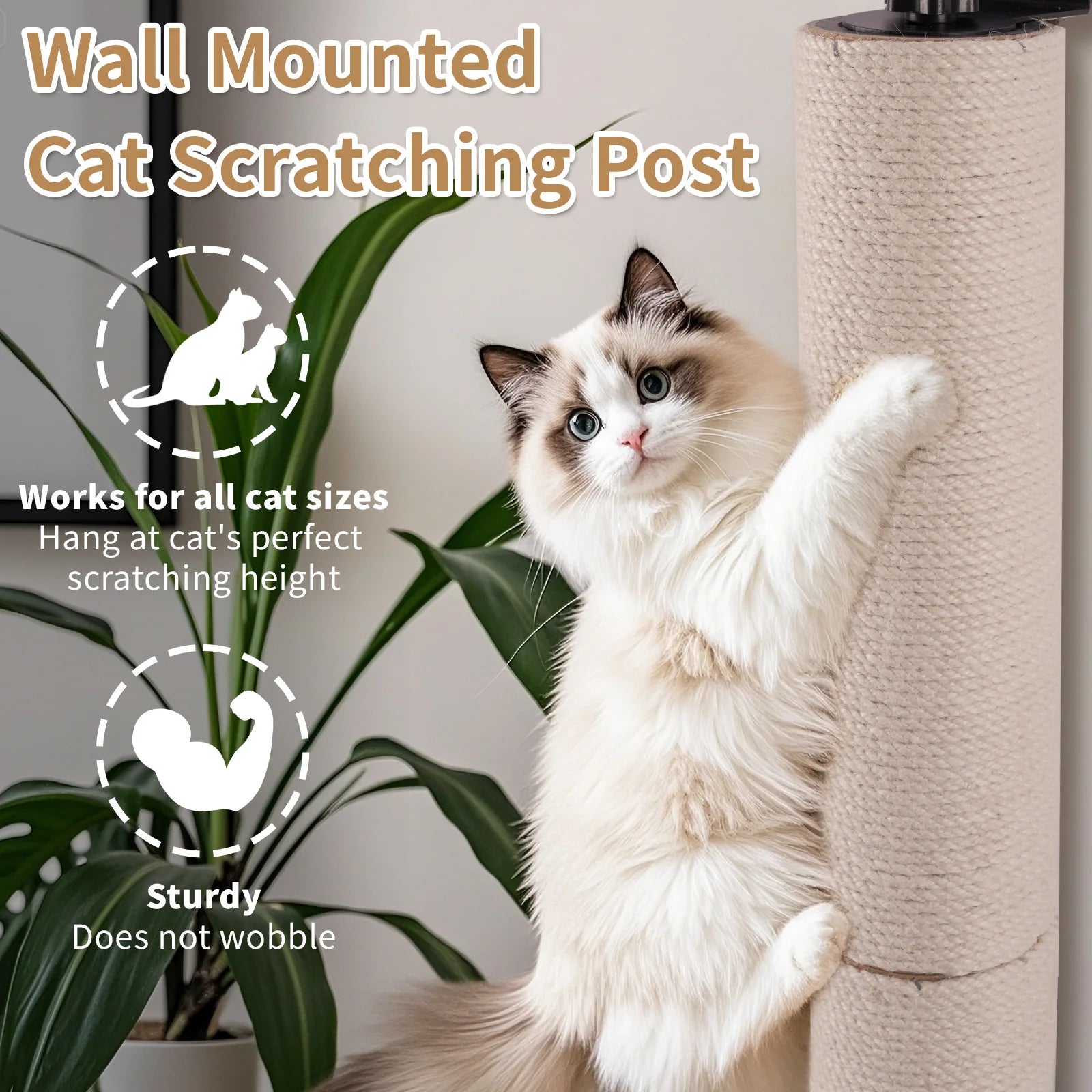 Cat Scratching Post Wall Mounted, 24 inch Tall 3.5-inch Diameter, Hemp Rope for Indoor