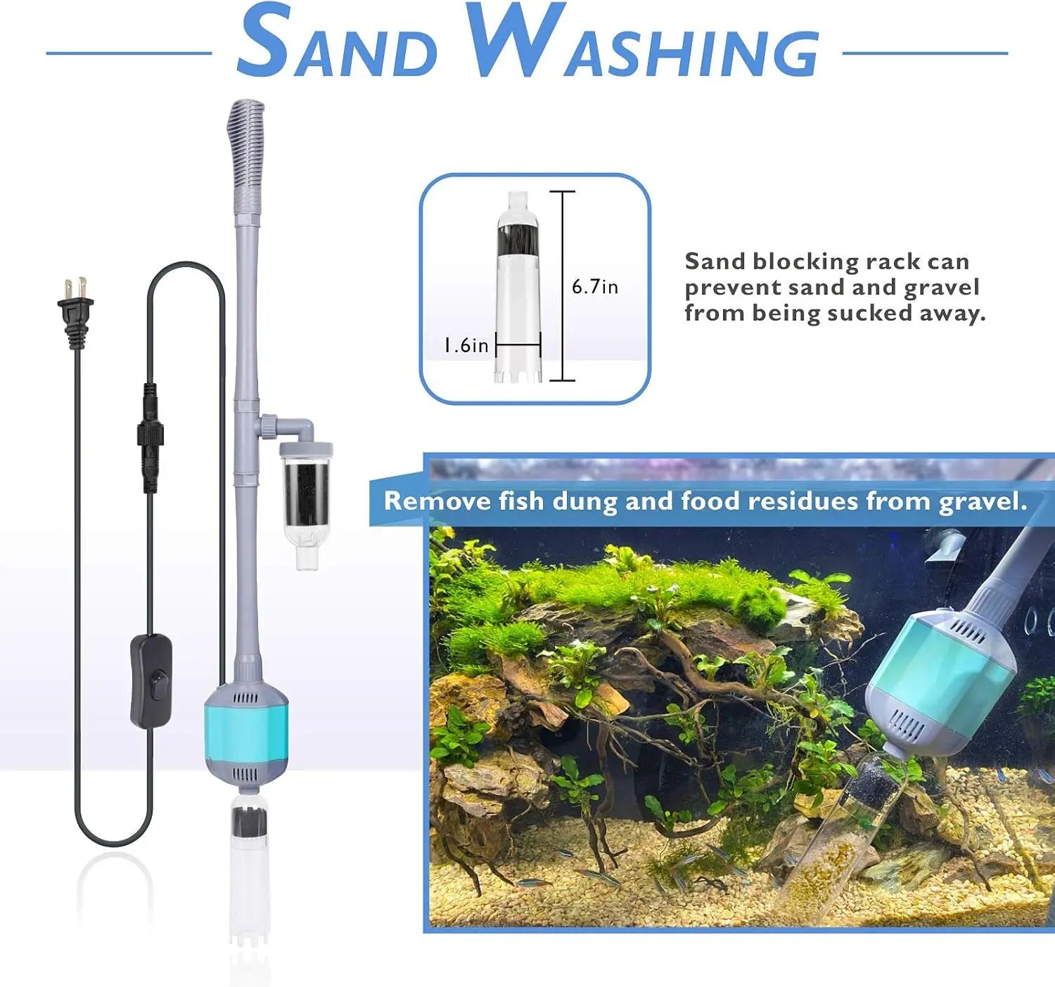 5-in-1 Electric Aquarium Gravel Cleaner, Automatic Fish Tank Vacuum, Water Changer, Sand Washer and Filter Siphon