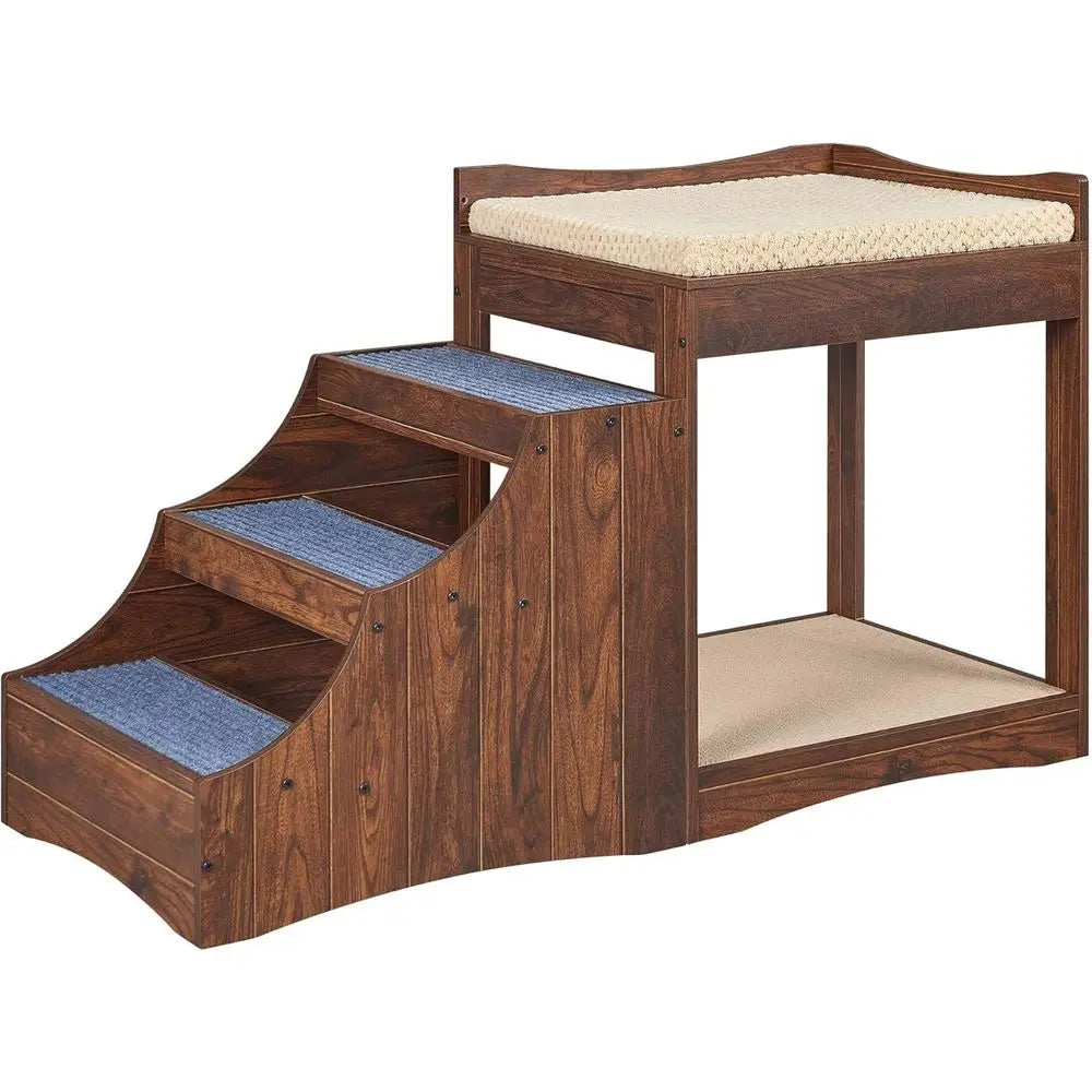 Pet Bunk Bed with Removable Step for Dogs and Cats, Multi-Level Bed Window Perch Seat Platform with Cushion and Cat Scratch Pad