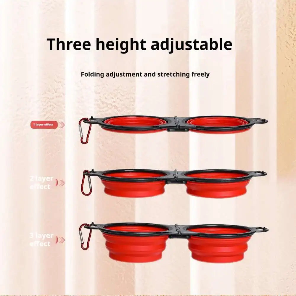 New 2 in 1 Portable Collapsible Dog Cat Travel Bowl Double Bowls or Single Folding Hangable