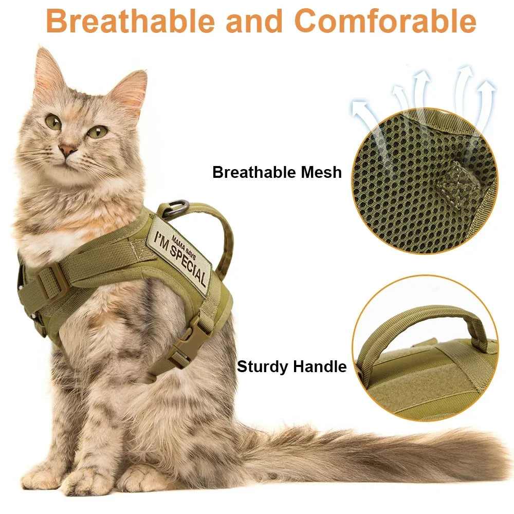 Nylon Cat Harness Vest with 2 Sticker Military Tactical With Handle