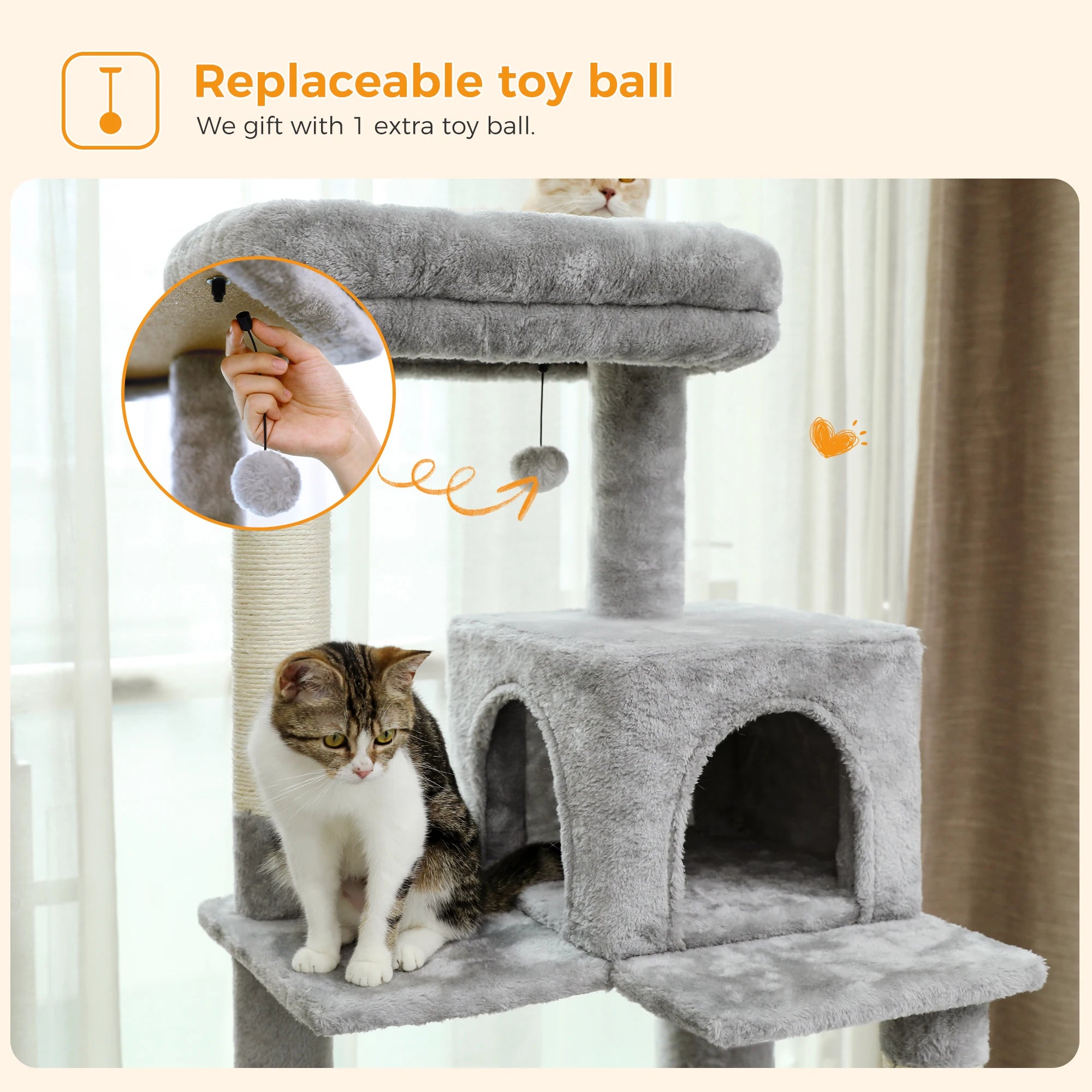Cat Tree for Indoor Cats 5-Level for Large Cats with Large Hammock Sisal Covered Scratching Posts Cozy Condo Top Perch