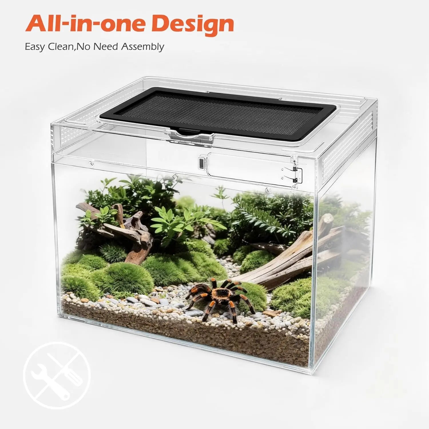 8-Piece Reptile Terrarium Starter Kit with Escape-Proof Locks, Mesh Top, and Durable Clear Design