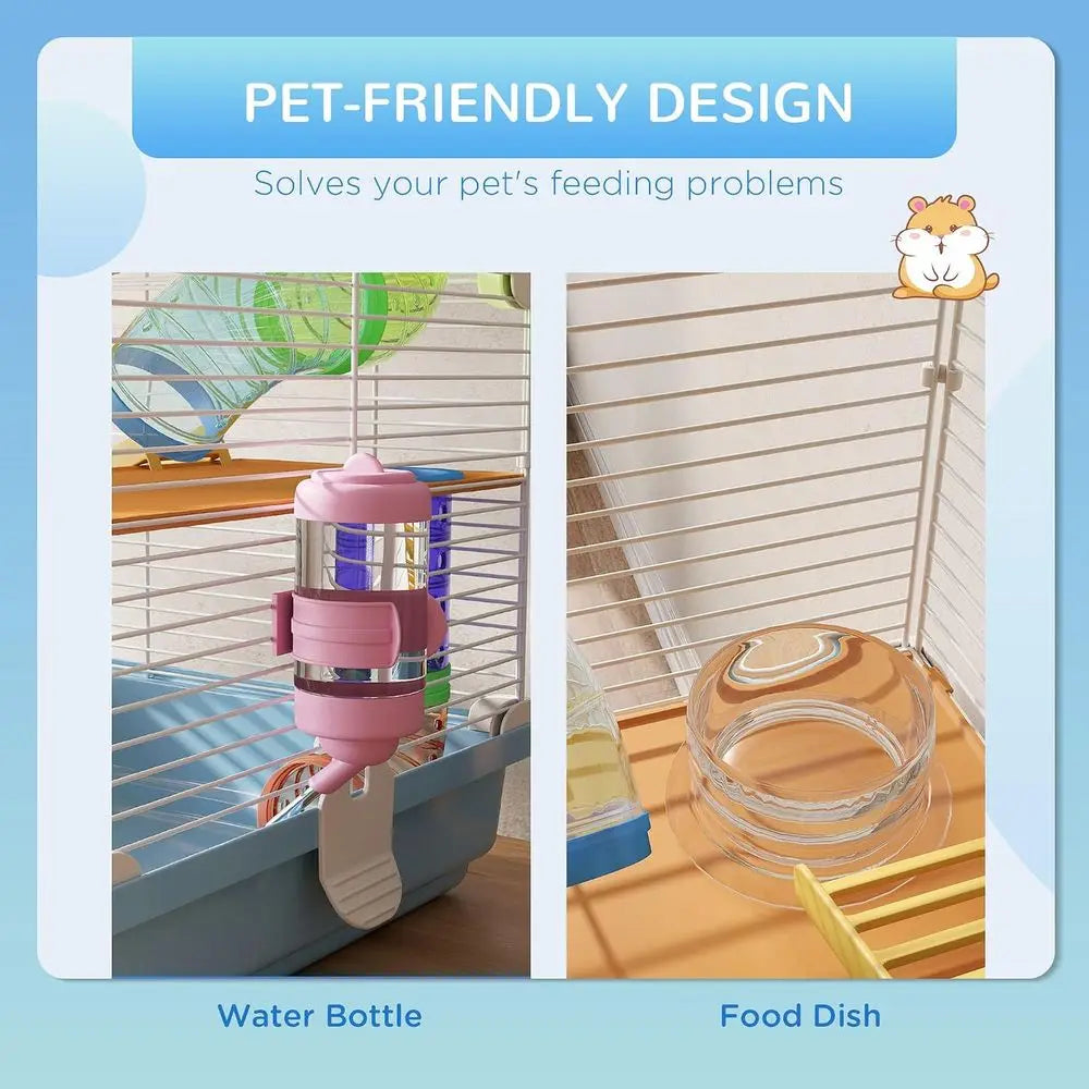 18" 5 Tier Hamster Cage with Tubes and Tunnels, Small Animal Cage with Portable Carry Handle, Gerbil Cage with Water Bottle