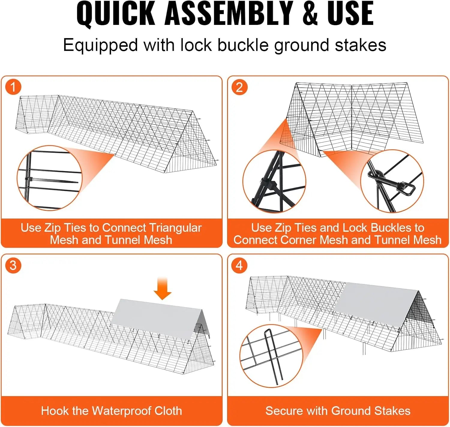 Portable Chicken Coop Run for Yard, 157.5x39.4x24.2 inch LxWxH, Durable Steel Frame with Waterproof Cover