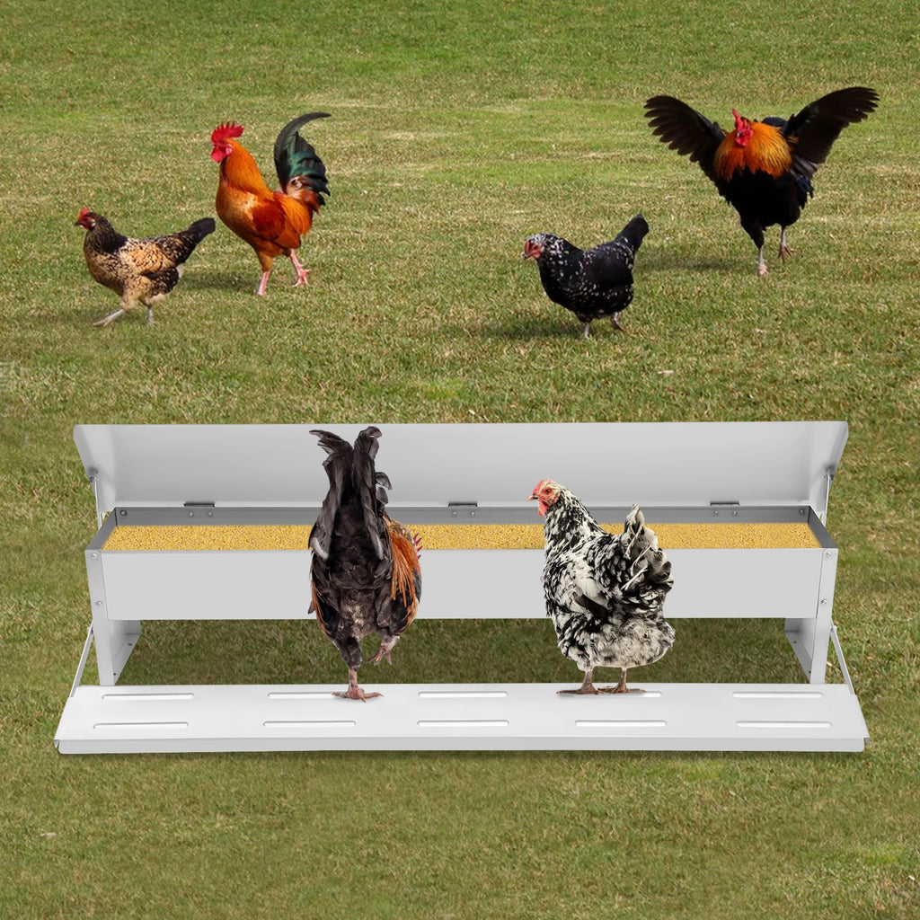 Automatic Chicken Feeder 22 lbs. Galvanized Steel, Anti-Rodent Poultry Feeder with Pedal