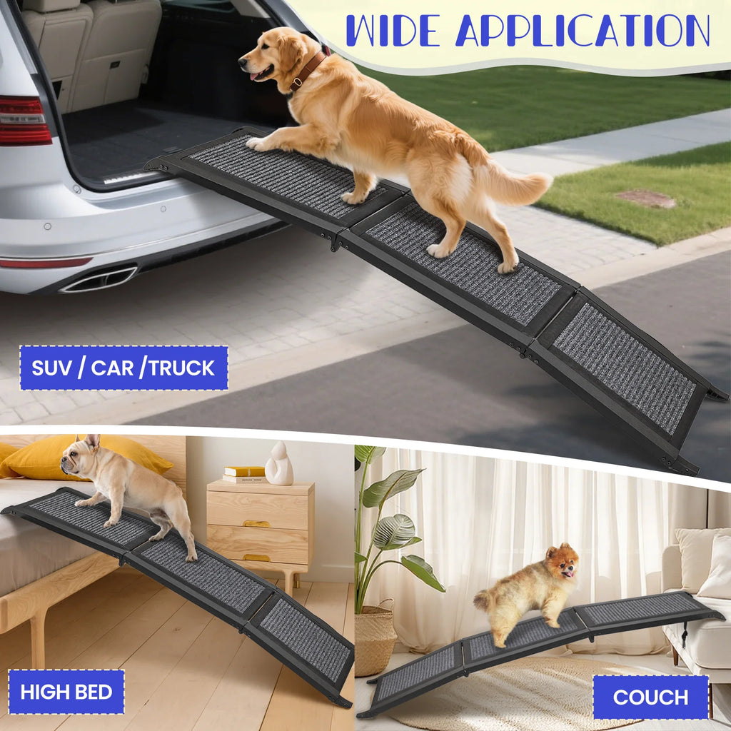 Folding Dog Ramp For Car, Pet Ramps For Large Dogs With Non-Slip Rug Surface Portable