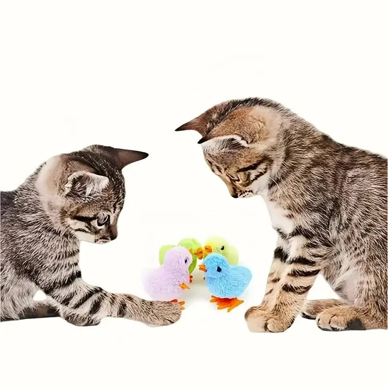 4 Pcs Wind-Up Interactive Chick Toys for Cats Realistic Yellow & Orange Beak Design No Batteries Needed Plastic Toy
