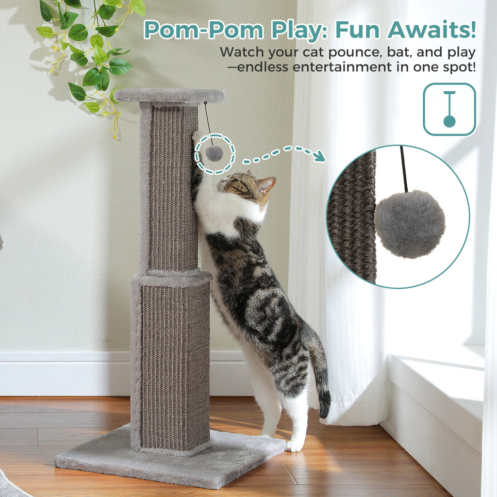 Large Cat Scratching Post for Indoor Cats with Woven Sisal Dangling Ball Tall Cat Scratcher