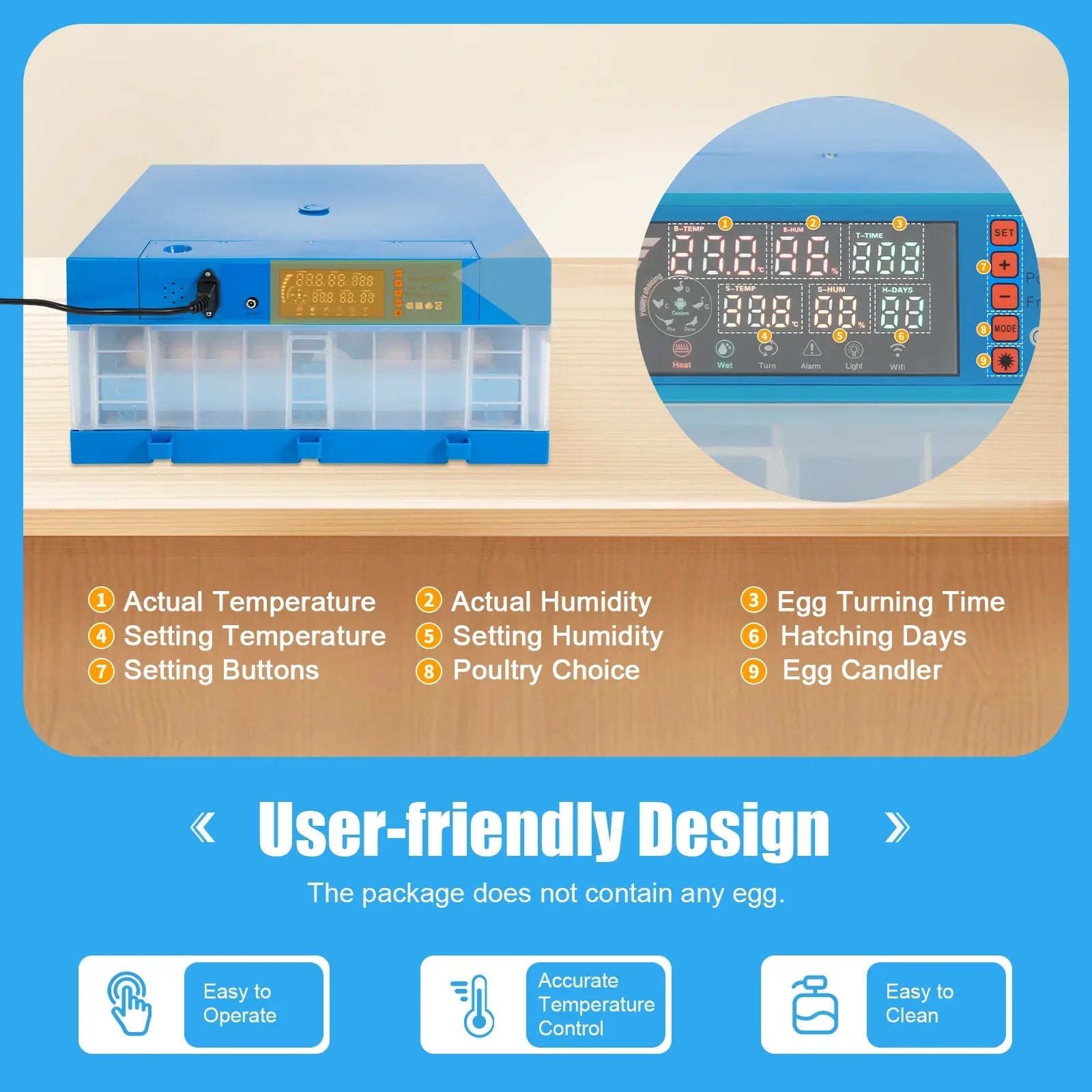 Professional 64 Egg Incubator with Automatic Turner, Digital Thermostat Control for High Hatch Rate, Ideal for Chicken & Duck