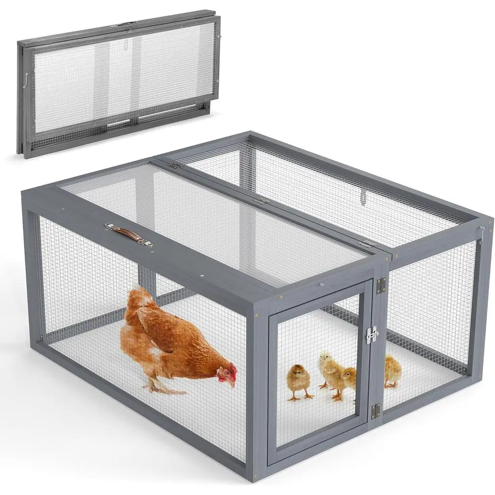 Chicken Coop Run Rabbit Hutch, Portable Pens with Top & Side Opening Doors, Folding Wooden, Outdoor Indoor