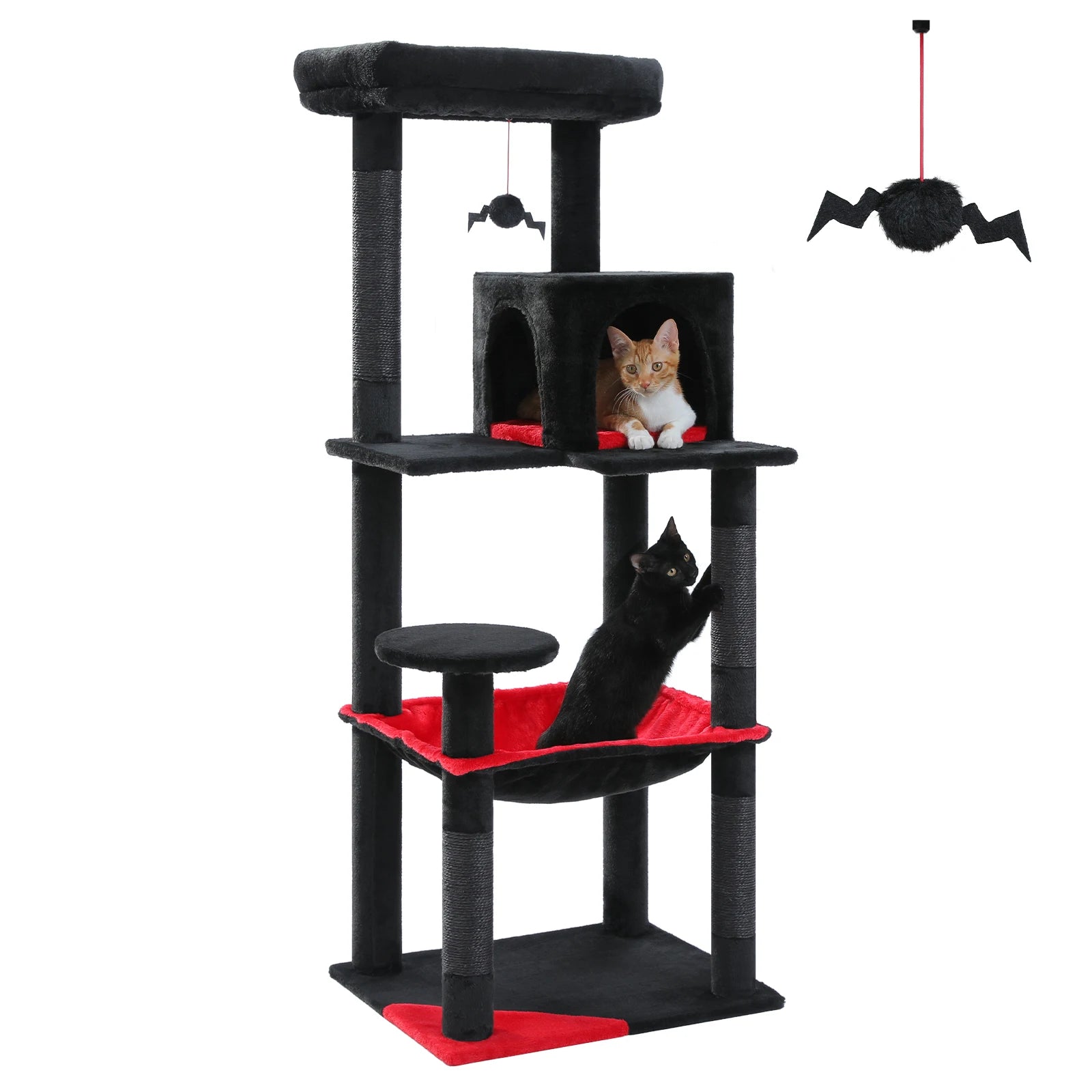 Cat Tree for Indoor Cats 5-Level for Large Cats with Large Hammock Sisal Covered Scratching Posts Cozy Condo Top Perch