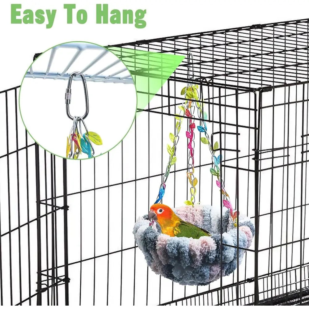 Hanging Bird Bed, Bird Hammock for Cage Winter Warm Plush Nest Sleeping Bed