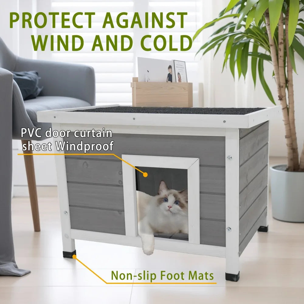 Cat House Waterproof Feral Kitty Shelter Outdoor Indoor Rabbit Hutch for Bunnies,Cats,Dogs and Other Small Animals,Asphalt Roof
