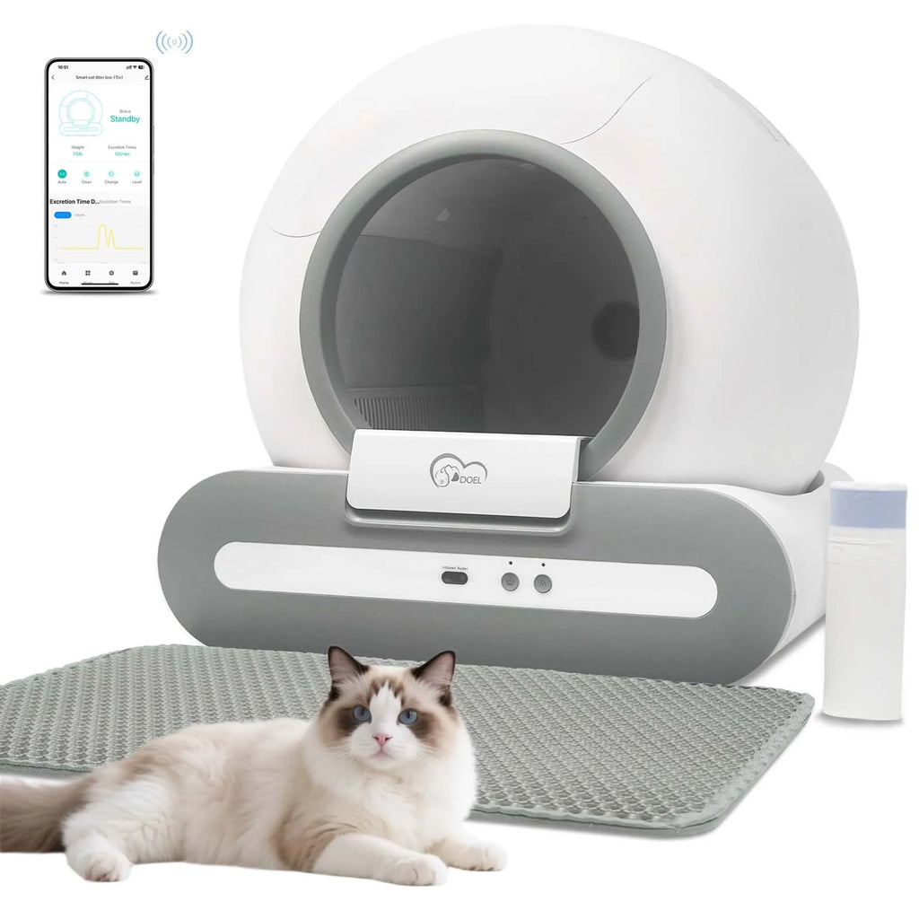 Self-Cleaning Cat Litter Box, ONLY Supports 2.4G WiFi w/Litter Mat&Trash Bags, Fit for Tofu & Mixed Litter