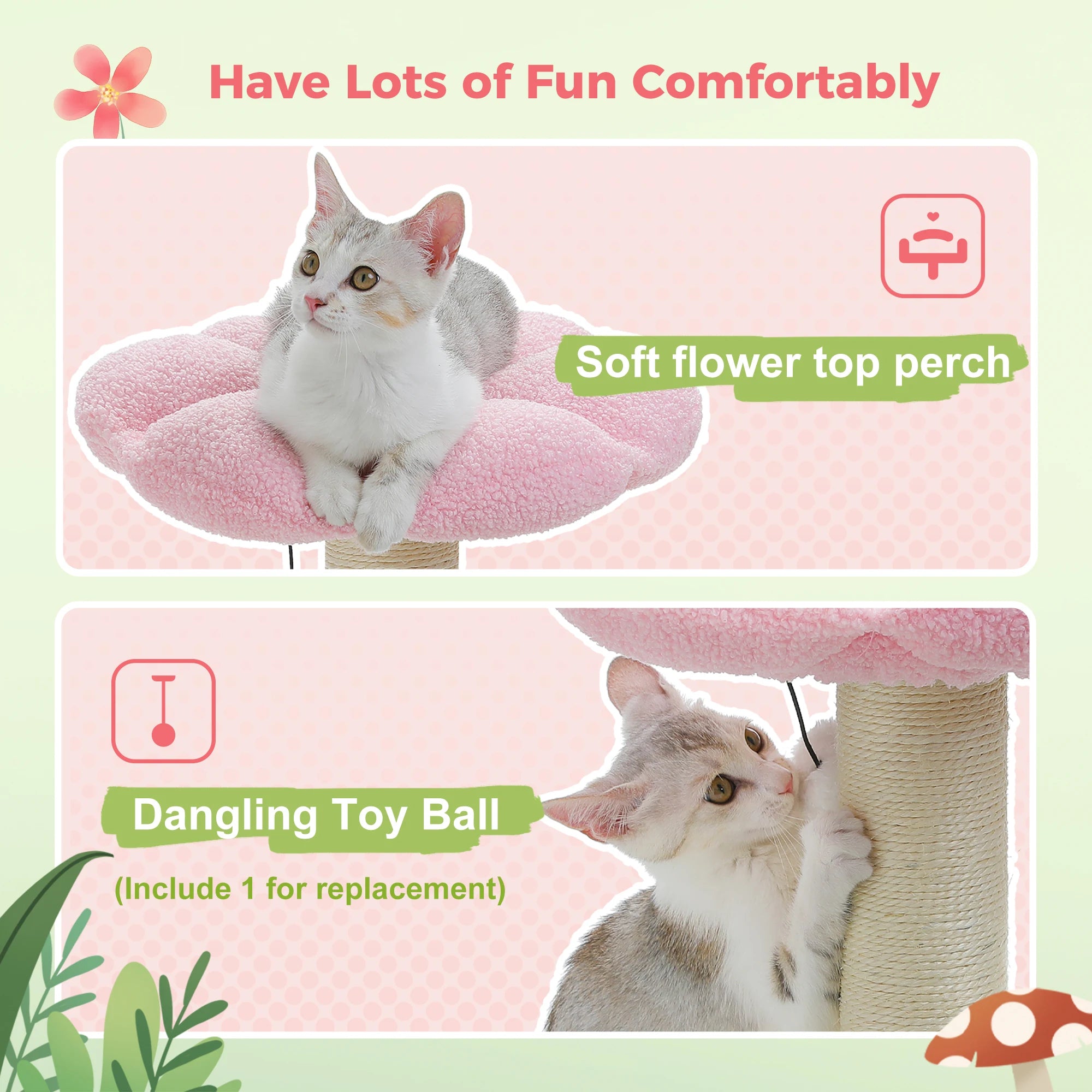 Small Cat Scratching Posts with Removable Flower Cat Bed Interactive Toy Ball for Indoor Cat