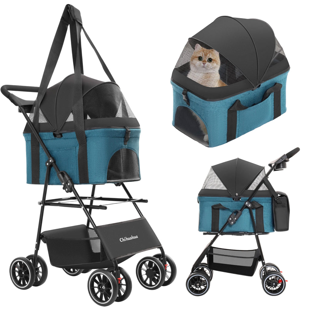 3 in 1 Pet Stroller For Small Dogs Cats Lightweight And Foldable Detachable Bag