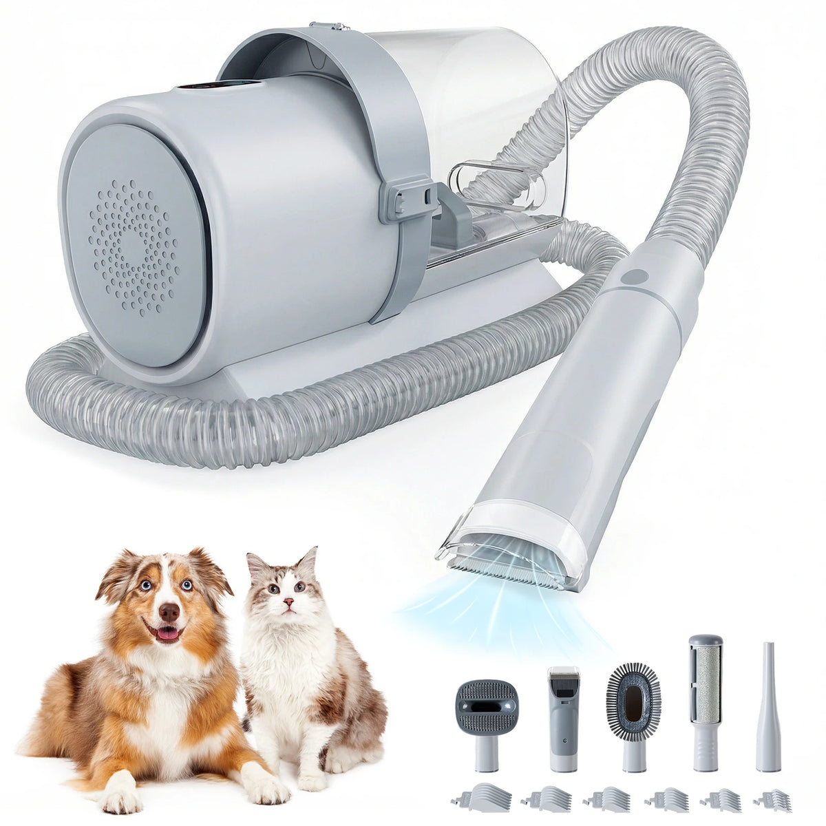 2.5L Professional Pet Grooming Vacuum Kit 3 Suction Modes and 5 Groomer Tools with Cordless Low Noise Clippers for Cats, Dogs and Rabbits