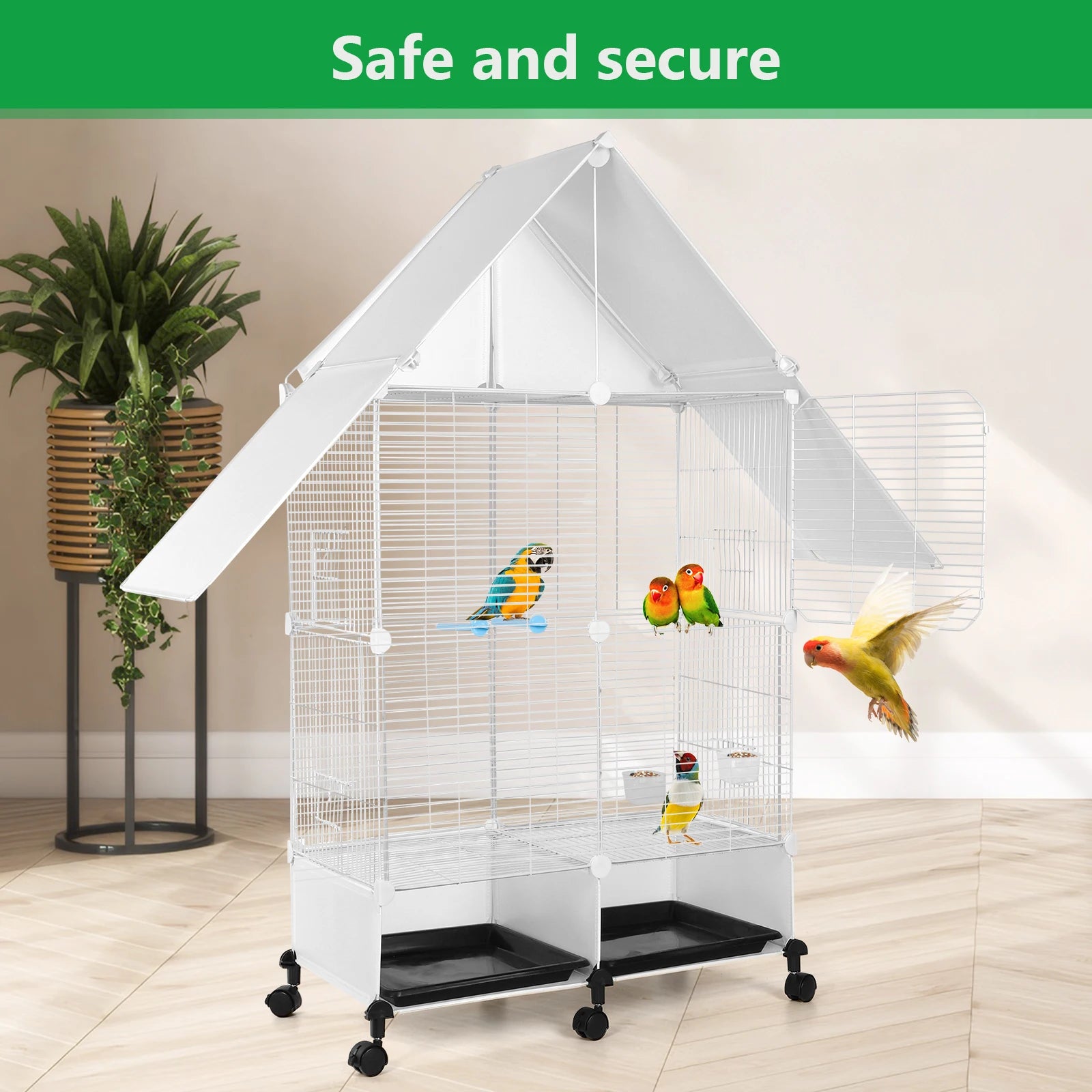 Bird Cage with Rolling Stand House Shape Large Iron with Lock