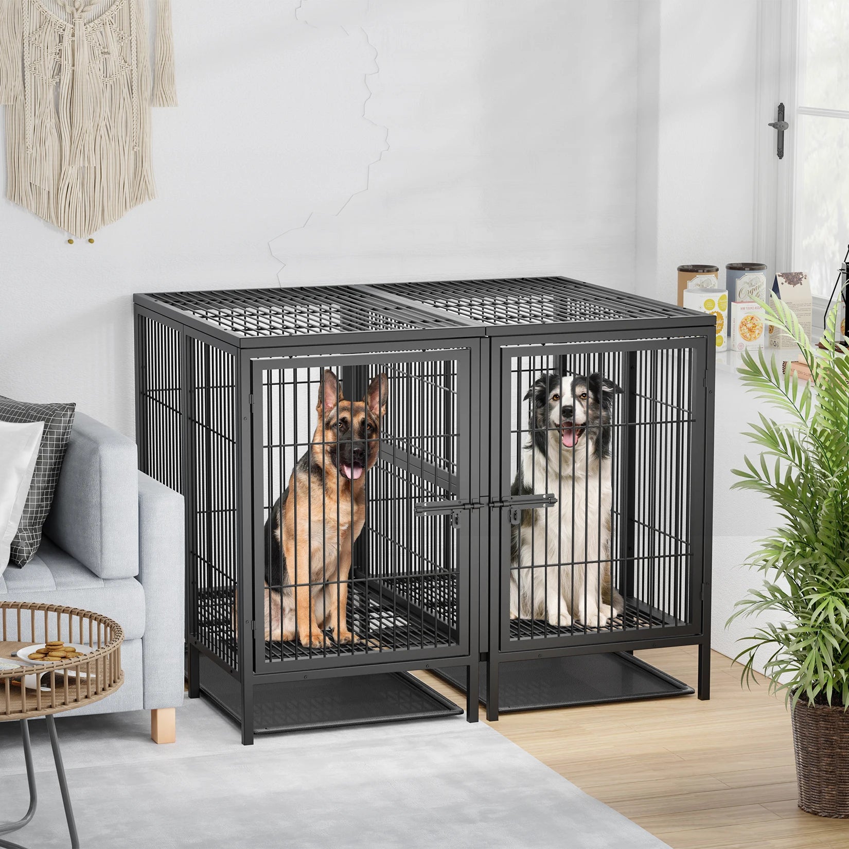 Heavy Duty Dog Crate: 52Inch Extra Large Pet Raised Metal Cage with Removable Divider