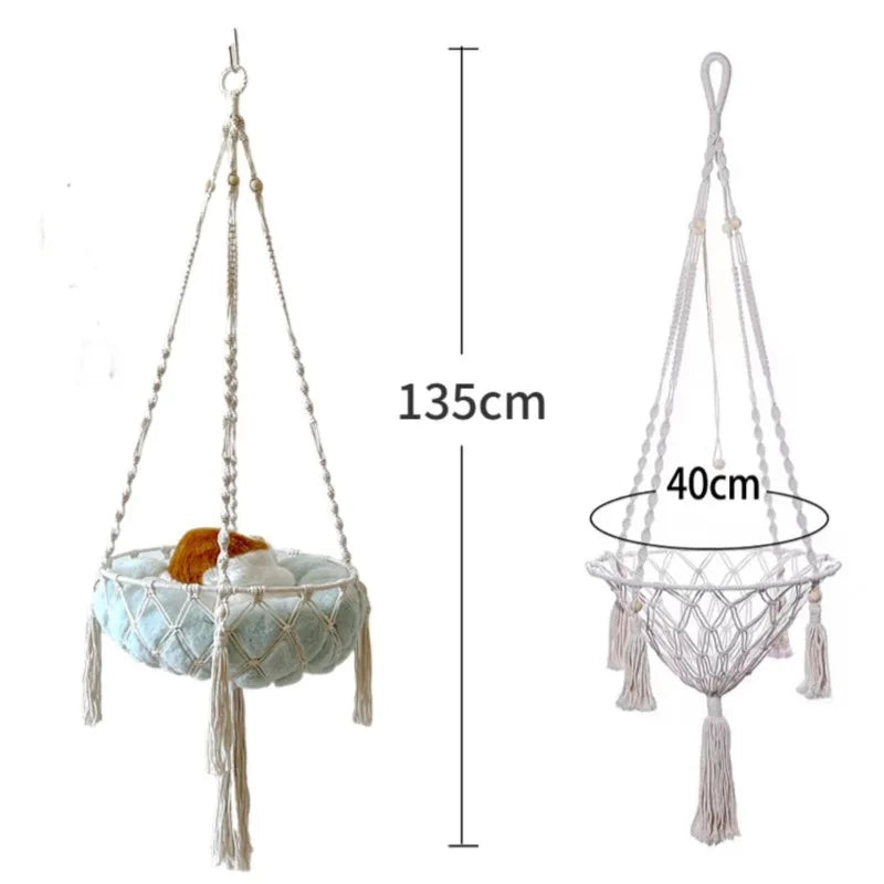 Pet Hammock Cat Swing Hand Woven Cotton Rope Hanging Basket