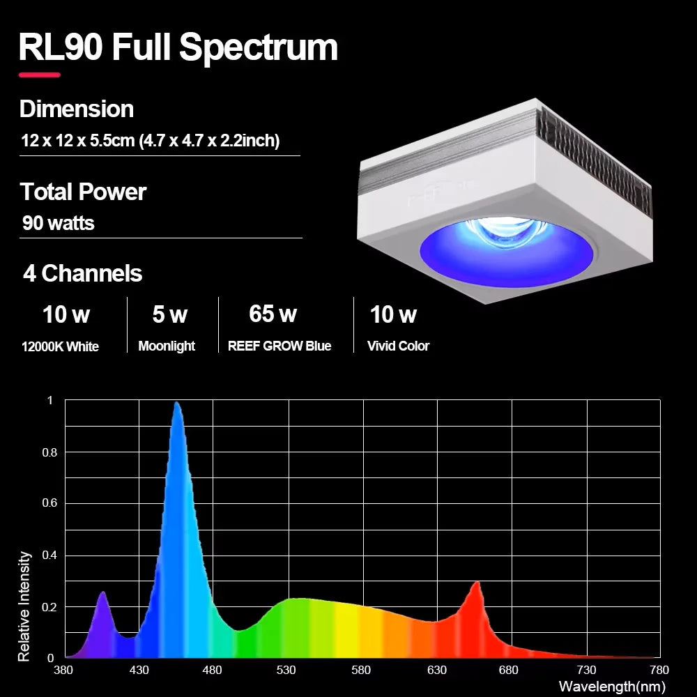 RL90 WiFi Led Aquarium Light Full Spectrum, Reef Light Aquarium Saltwater Coral Growing Marine Aquarium Tank Lamp