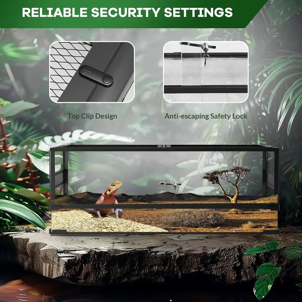 24x18x18 Inch Tempered Glass Reptile Enclosure - Escape-Proof, Ideal for Desert or Rainforest Habitats