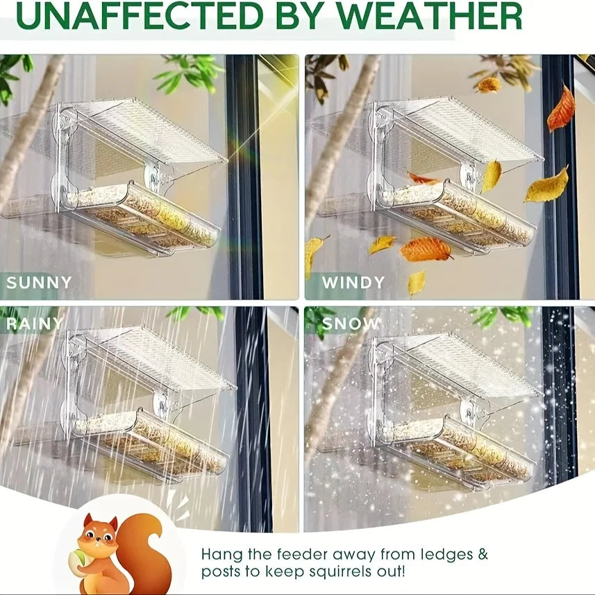 Indestructible Large Window Bird Feeder with Removable Seed & Water Tray, with 4 Super Strong Adhesive Hooks
