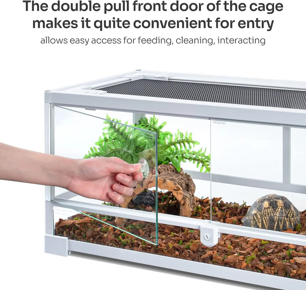 20 Gallon Full Glass Reptile Terrarium with Front Opening Doors & Ventilation Top, 30x12x12 Inches