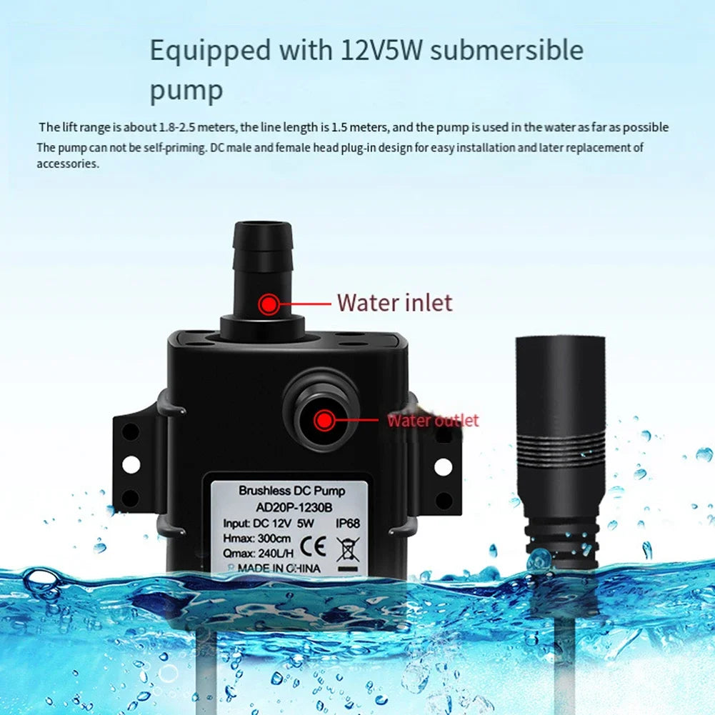 Solar Water Pump 12V Circulating Filtration Oxygen Submersible Pumps For Outdoor Fish Tank Water Reservoir