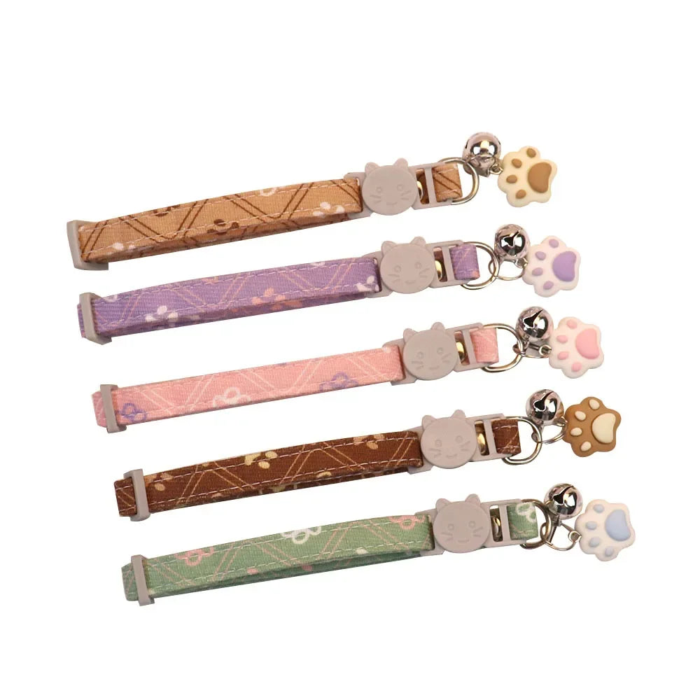 Cute Neck Cat Collar with Bell Adjustable Footprint Breakaway Collar