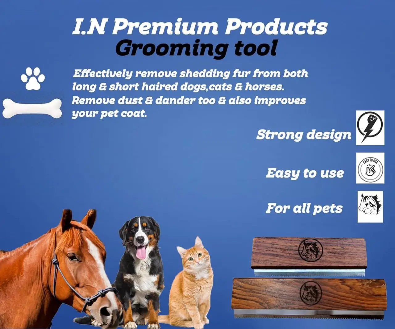 Ergonomic Wooden Handle Pet Grooming Brush Removes 95% Loose Hair & Dirt Painlessly
