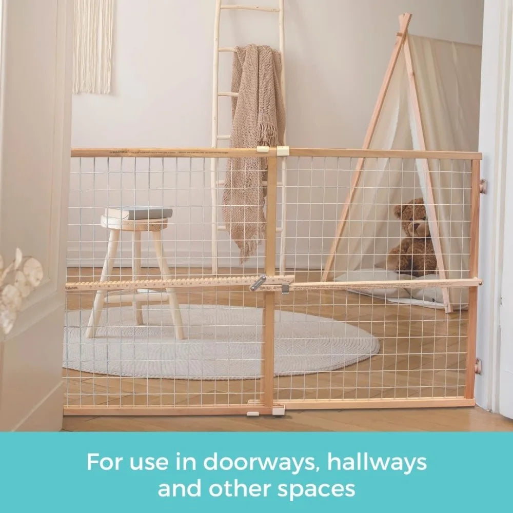 Adjustable Extra-Wide Wooden Baby Gate for Doorways - Pressure Mounted