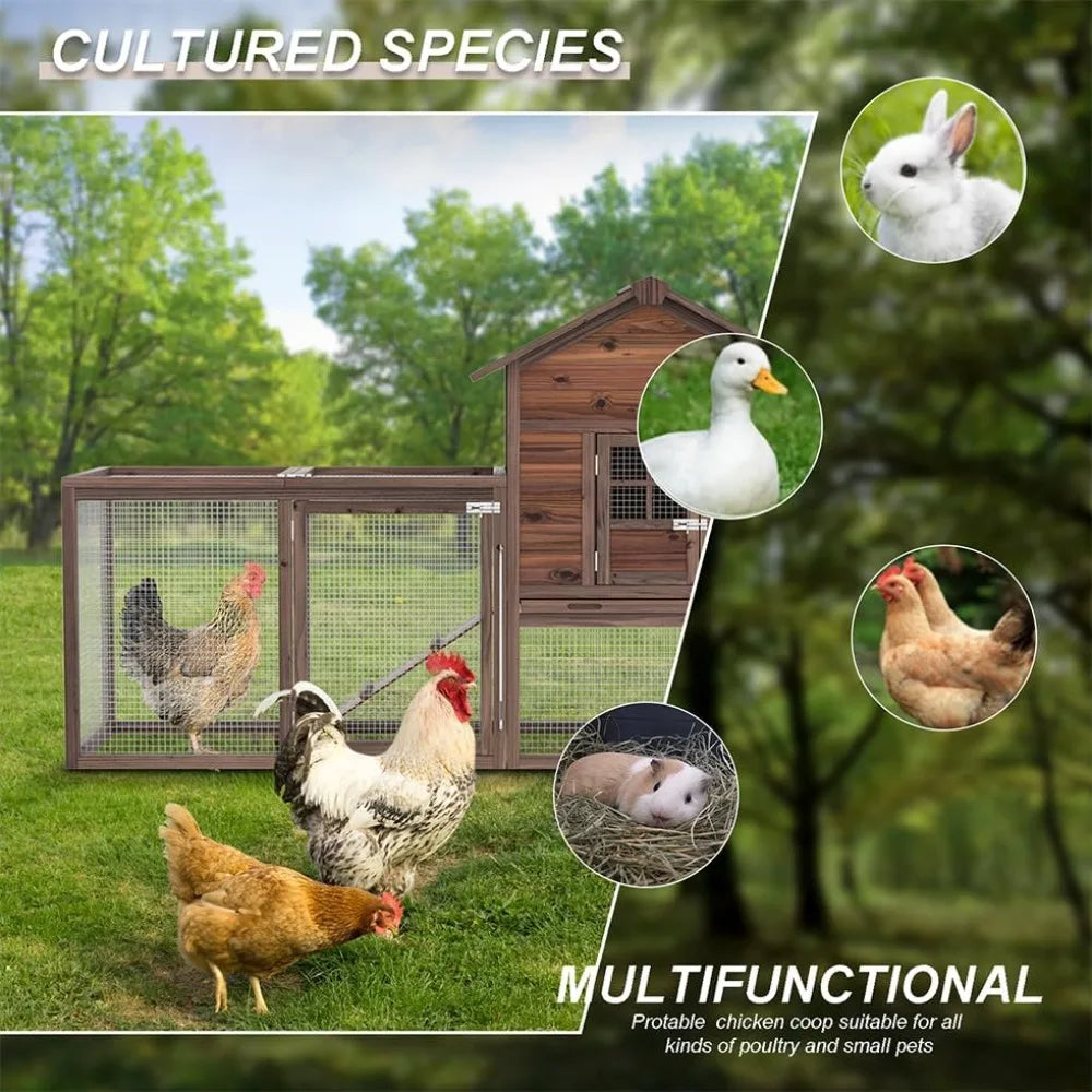 Large Wooden Chicken Coop, 160IN Outdoor Chicken Cages and Run with Nesting Boxes, Pet House Rabbit Hutch