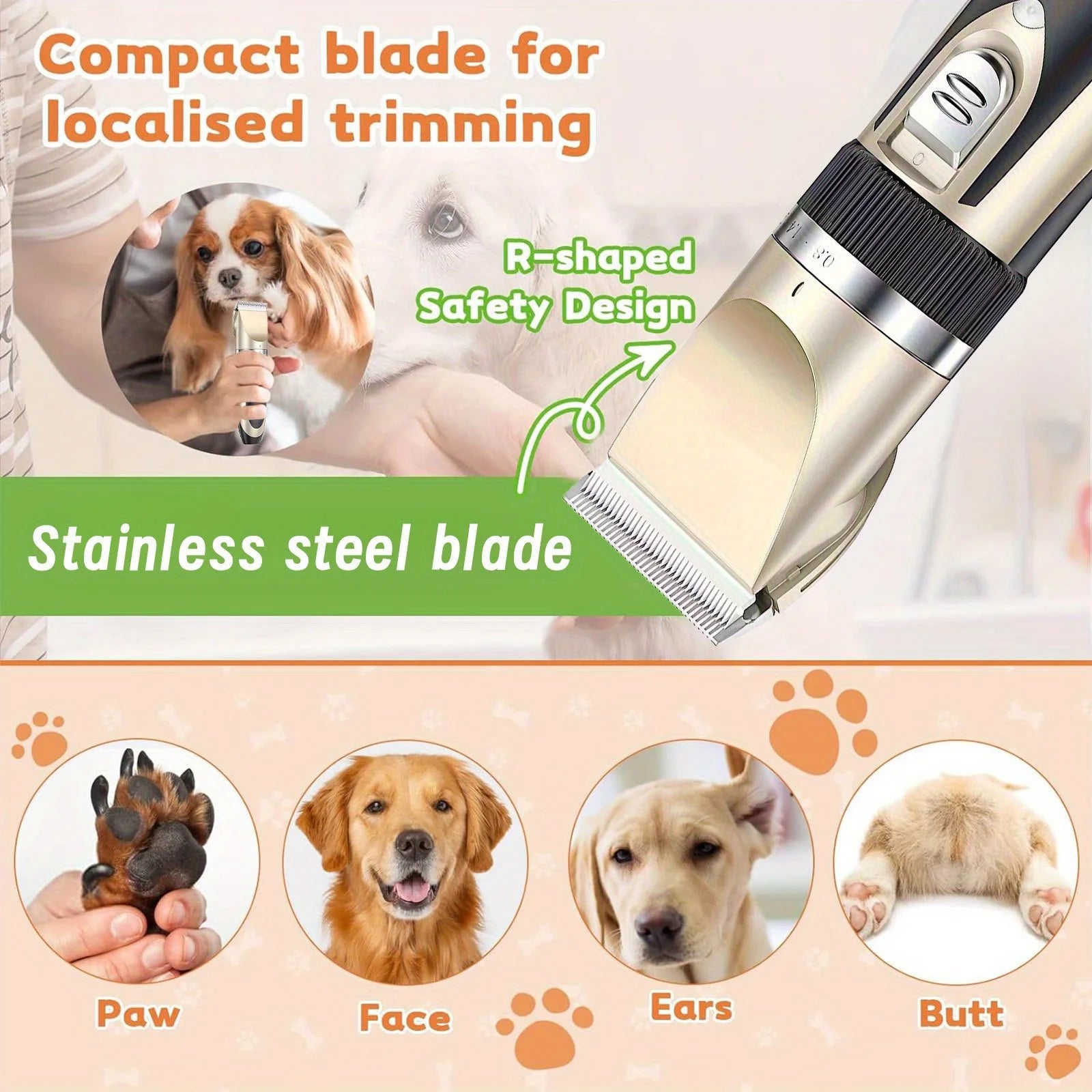 Wireless Electric Pet Grooming Kit: Low-Noise Hair Trimmer – For Cats & Small-to-Medium Dogs