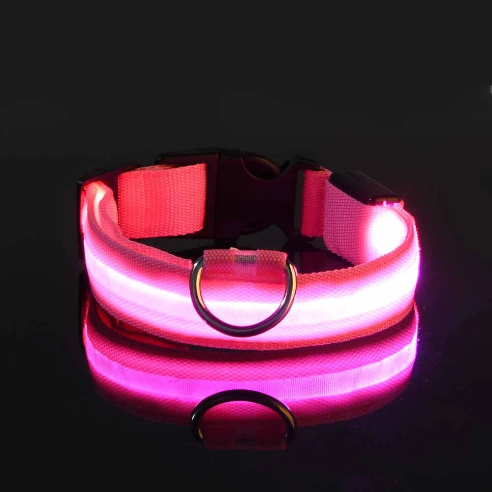 Nylon LED Night Safety Flashing Glow In The Dark Luminous Fluorescent Pet Dog Collar