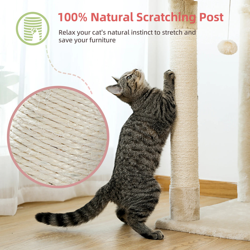 Floor to Ceiling Cat Tree Adjustable Climbing Play House with Scratching Posts Cozy Condo Perches Hammock