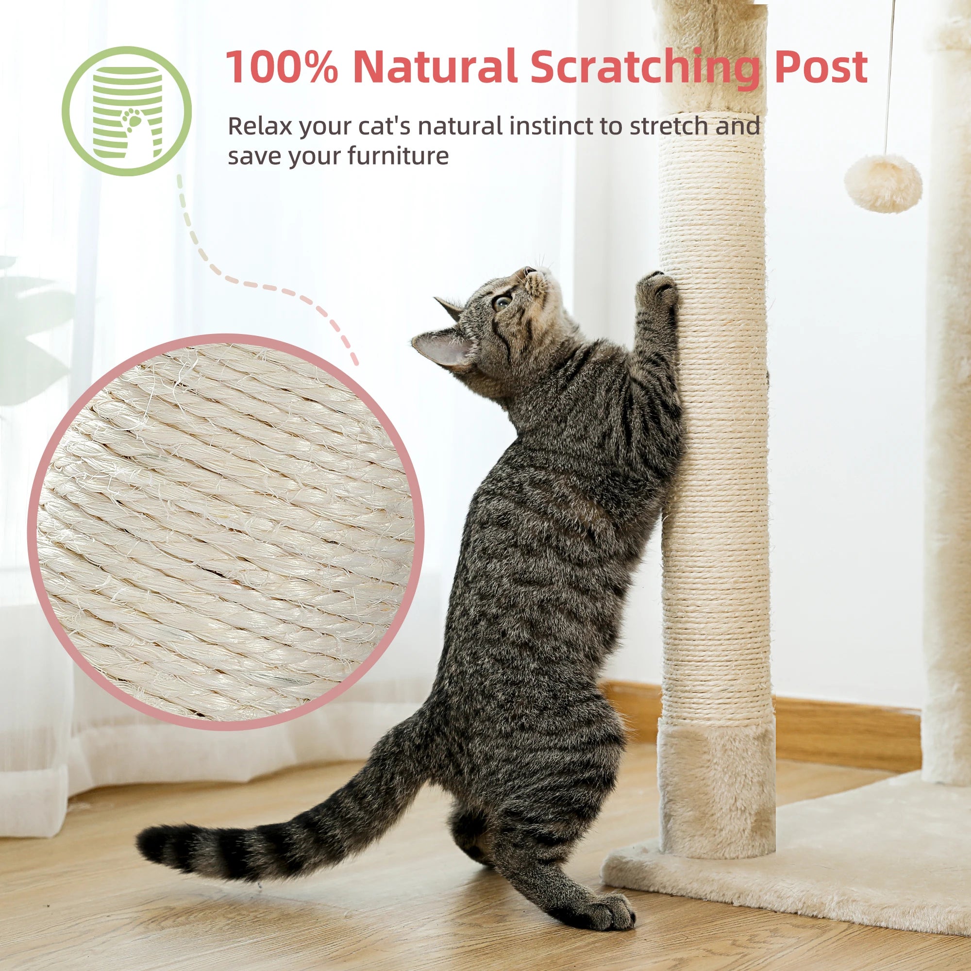 Floor to Ceiling Cat Tree Adjustable Climbing Play House with Scratching Posts Cozy Condo Perches Hammock