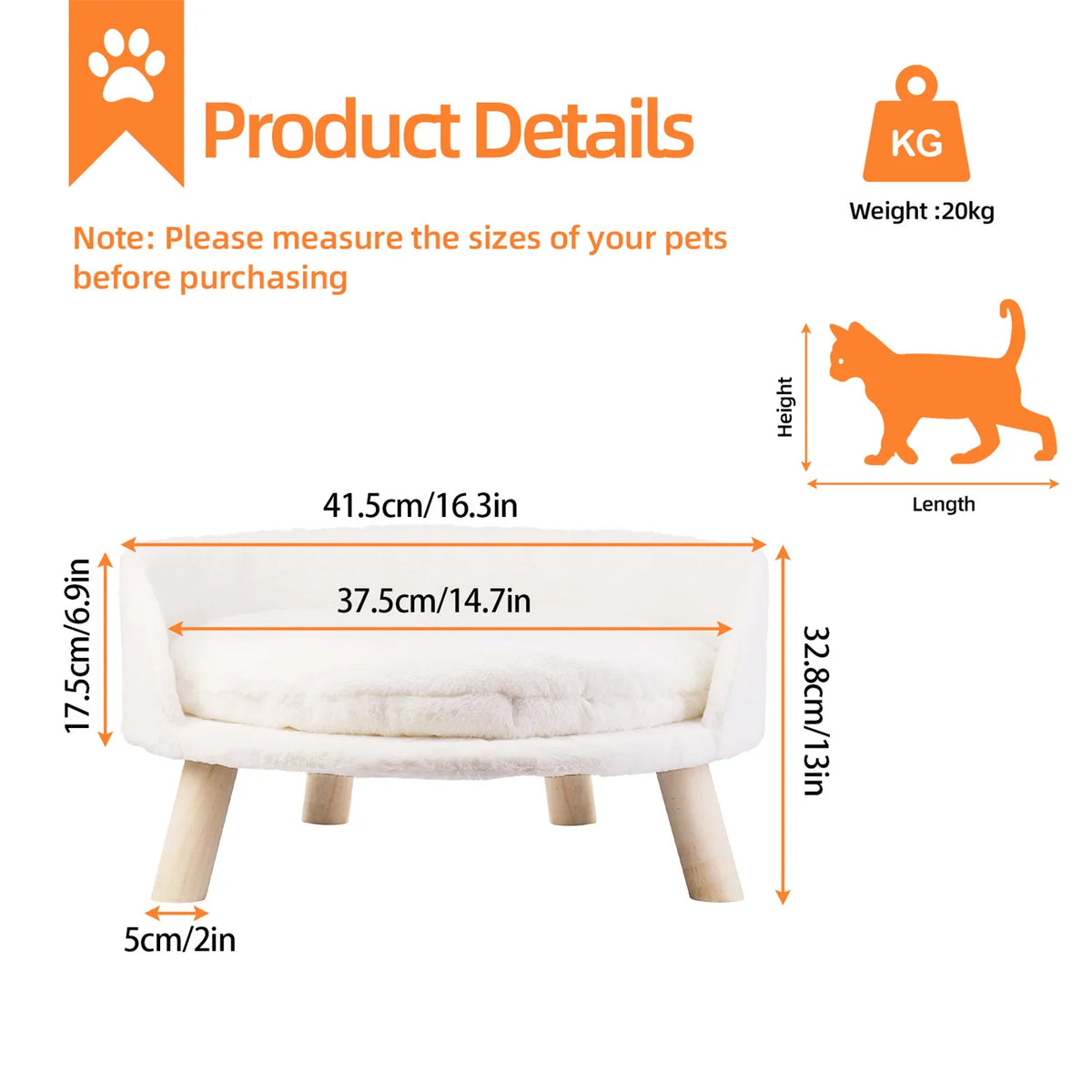 Pet Sofa Bed Raised Cat Chair Small Dog Couch Bed Removable Cushion