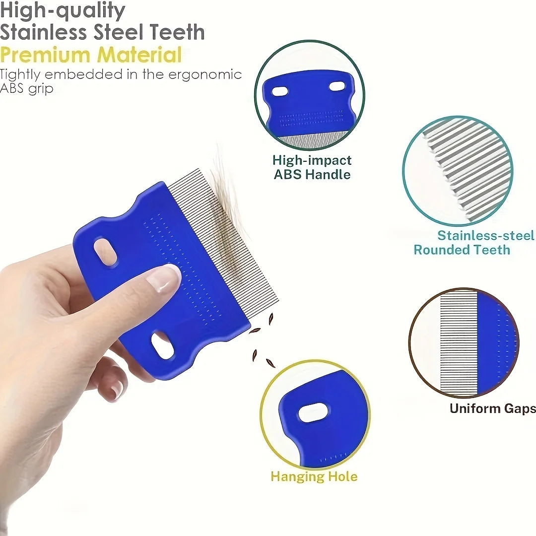 Pack of 4 Flea and Lice Combs, Stainless Steel Rabbit Dog Cat Grooming Comb with Round Teeth, Double-sided Professional