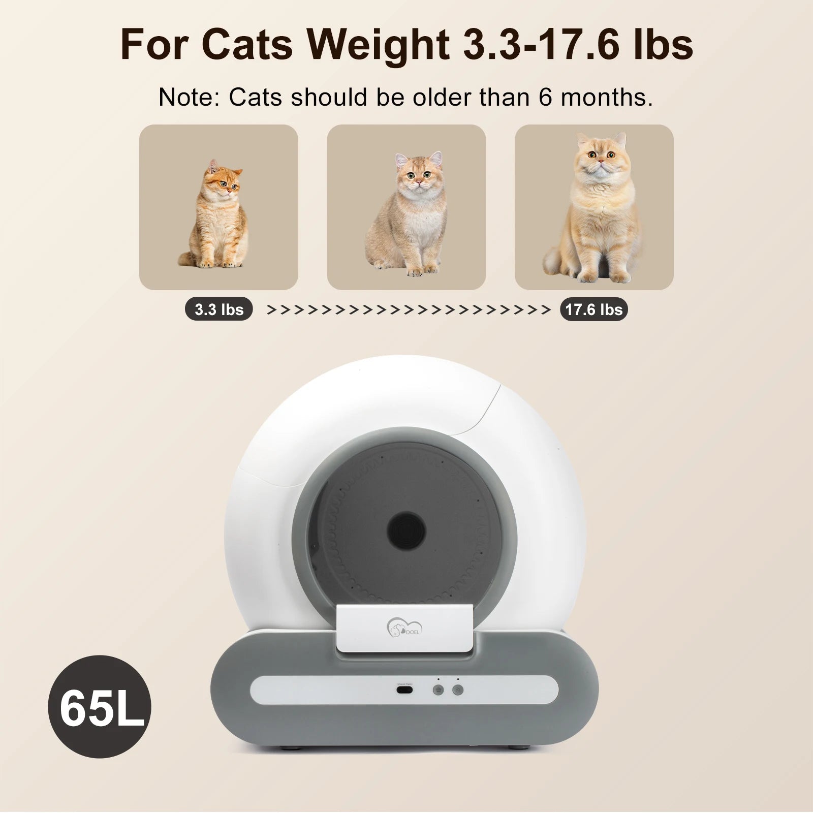 Self-Cleaning Cat Litter Box, ONLY Supports 2.4G WiFi w/Litter Mat&Trash Bags, Fit for Tofu & Mixed Litter