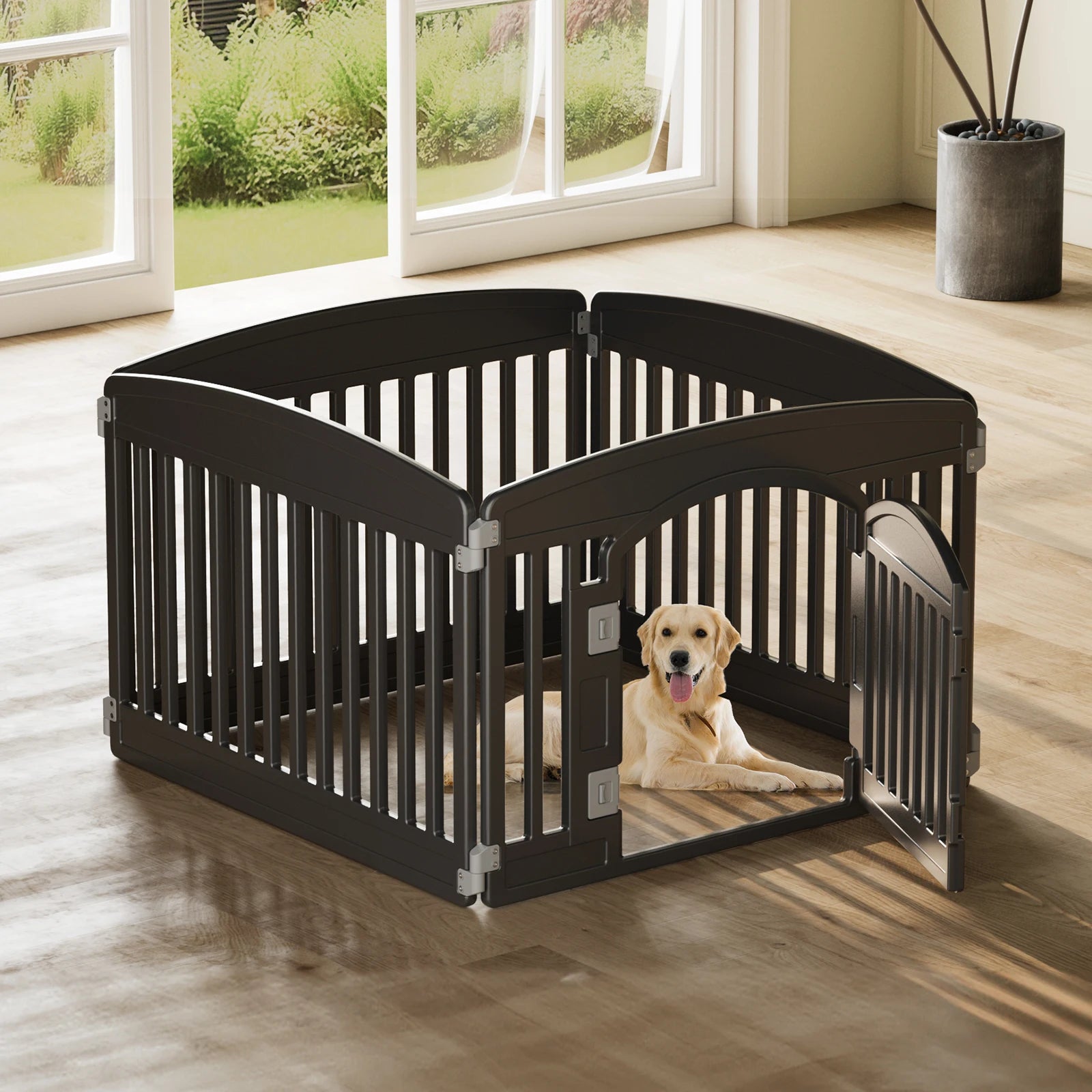 Plastic Dog Playpen 6 Panel 24IN Expandable Durable Pet Fence for Medium Dogs Indoor Outdoor Folding Portable Playpen