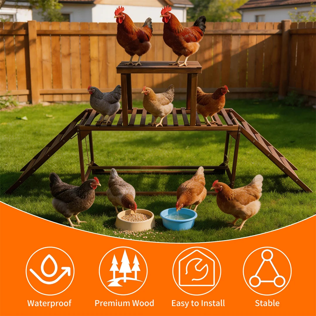 Pine Wood Chicken Perch Swing with Roosting Bars & Climbing Ladder, Activity Play Toy