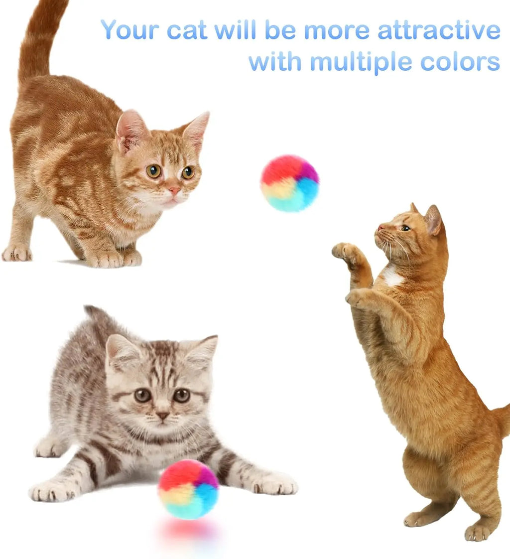 30 Pcs Soft Plush Cat Toy Balls, Rainbow Colors, 1.2-inch for Pet Play and Exercise