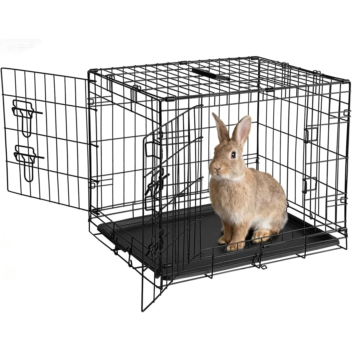 24/48 Inch Cage Portable Folding Small Crate Carriers with Slide Out Tray & 2 Doors for Small Animals