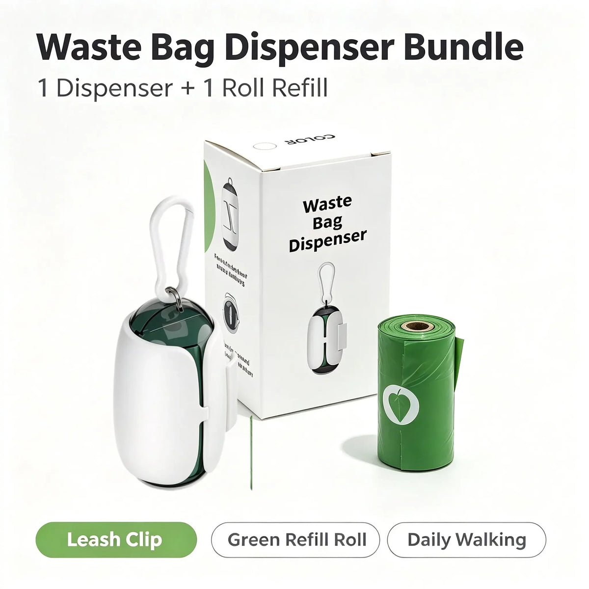 Dog Poop Bags Value Pack, 5 Rolls + 1 Dispenser with Leash Clip, Biodegradable Eco-Friendly Pet Waste Bags