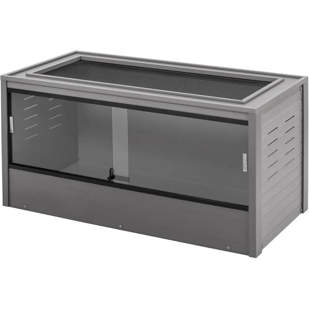 Large 48 Reptile Habitat - Grey with Easy Assembly, Sliding Glass Doors, and Mesh Cover