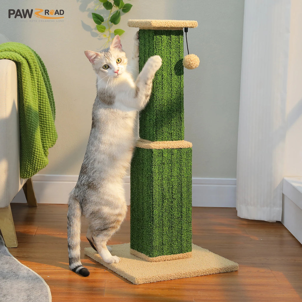 Large Cat Scratching Post for Indoor Cats with Woven Sisal Dangling Ball Tall Cat Scratcher