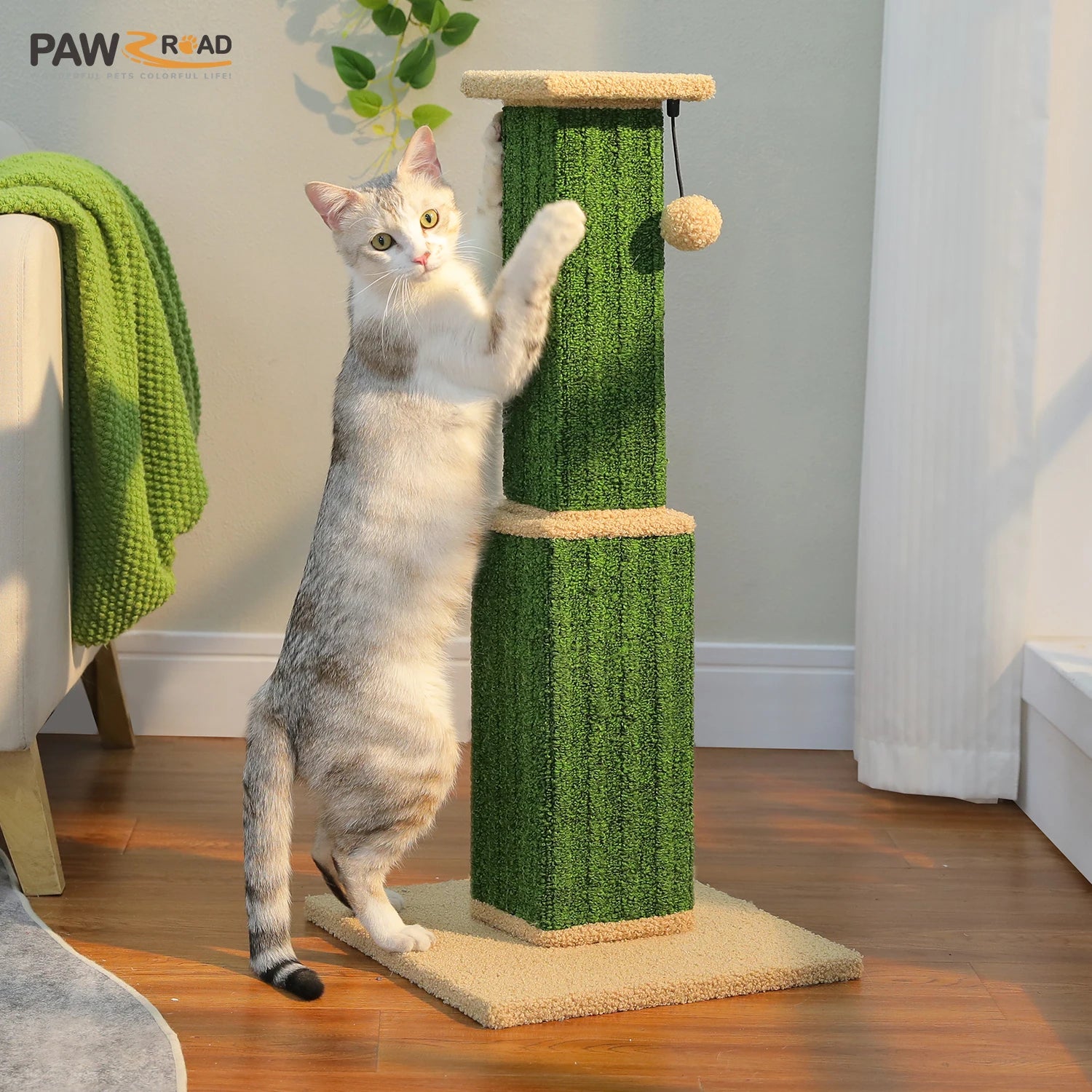 Large Cat Scratching Post for Indoor Cats with Woven Sisal Dangling Ball Tall Cat Scratcher